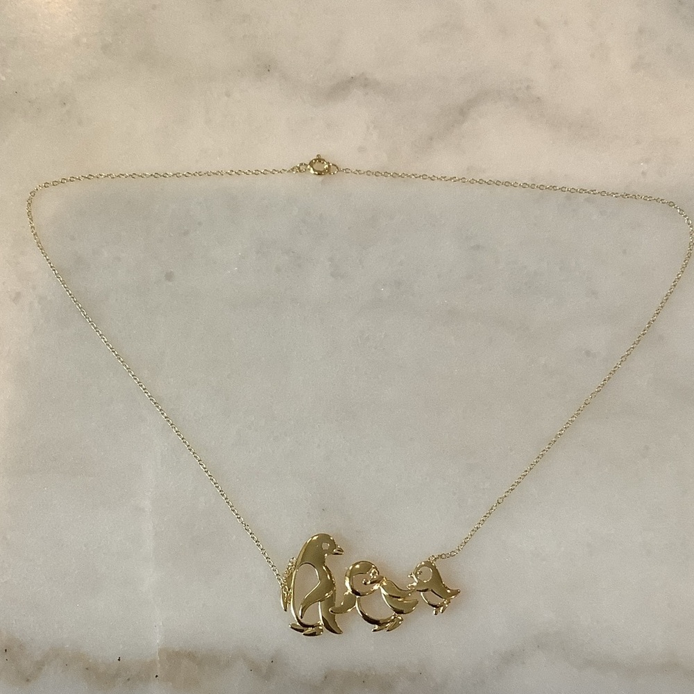 14KT Gold Plated Penguin Family Necklace, Brand New 18 inches